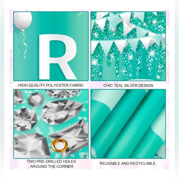 WILLBOND Teal/Sliver Happy Birthday 2pc hanging Door Banner Decor size71x12 NWOT - Picture 4 of 5